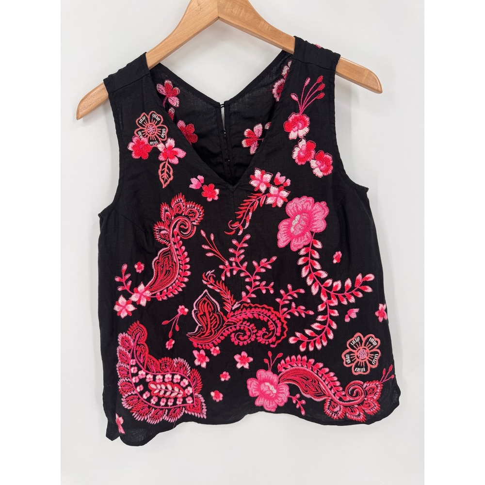Johnny Was Embroidered Linen Top w
Small Black Pink Floral Paisley Sleeveless - Picture 5 of 9